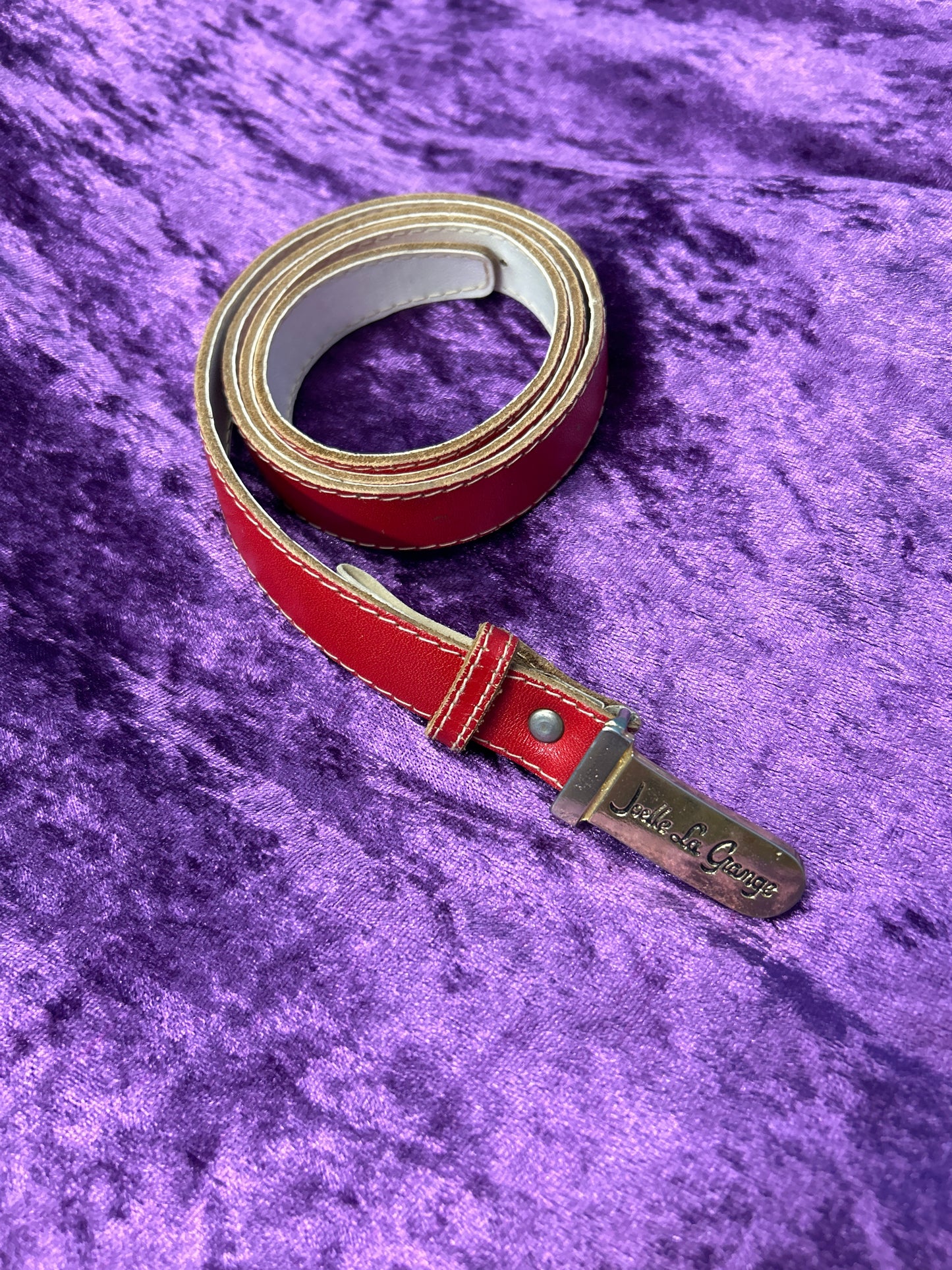 Red Leather Belt with Gold Buckle