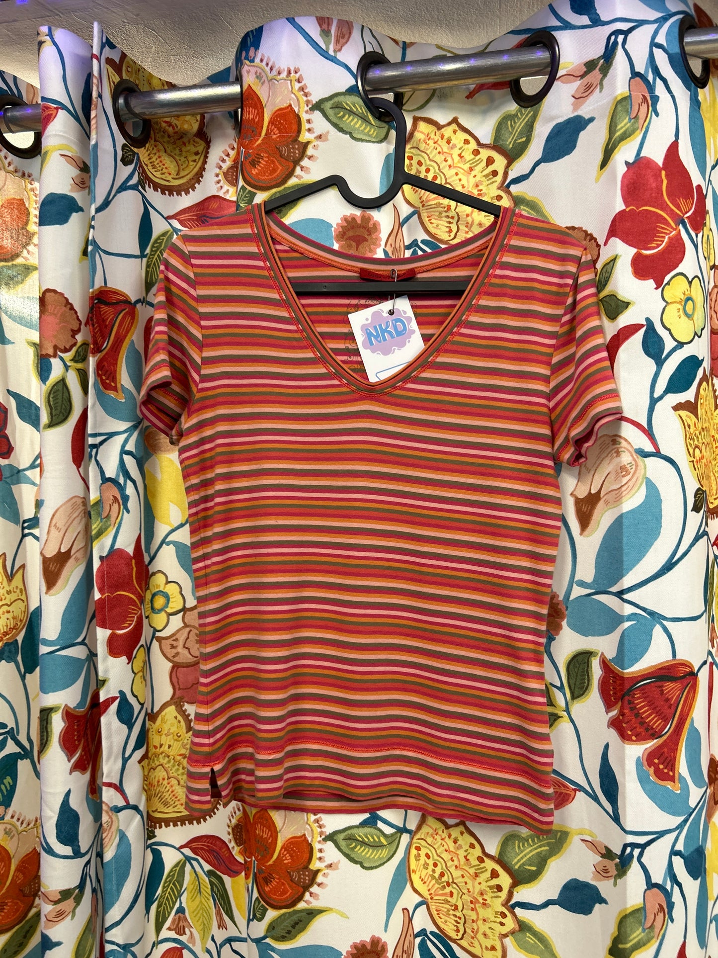 Y2k stripey red orange green pink top
