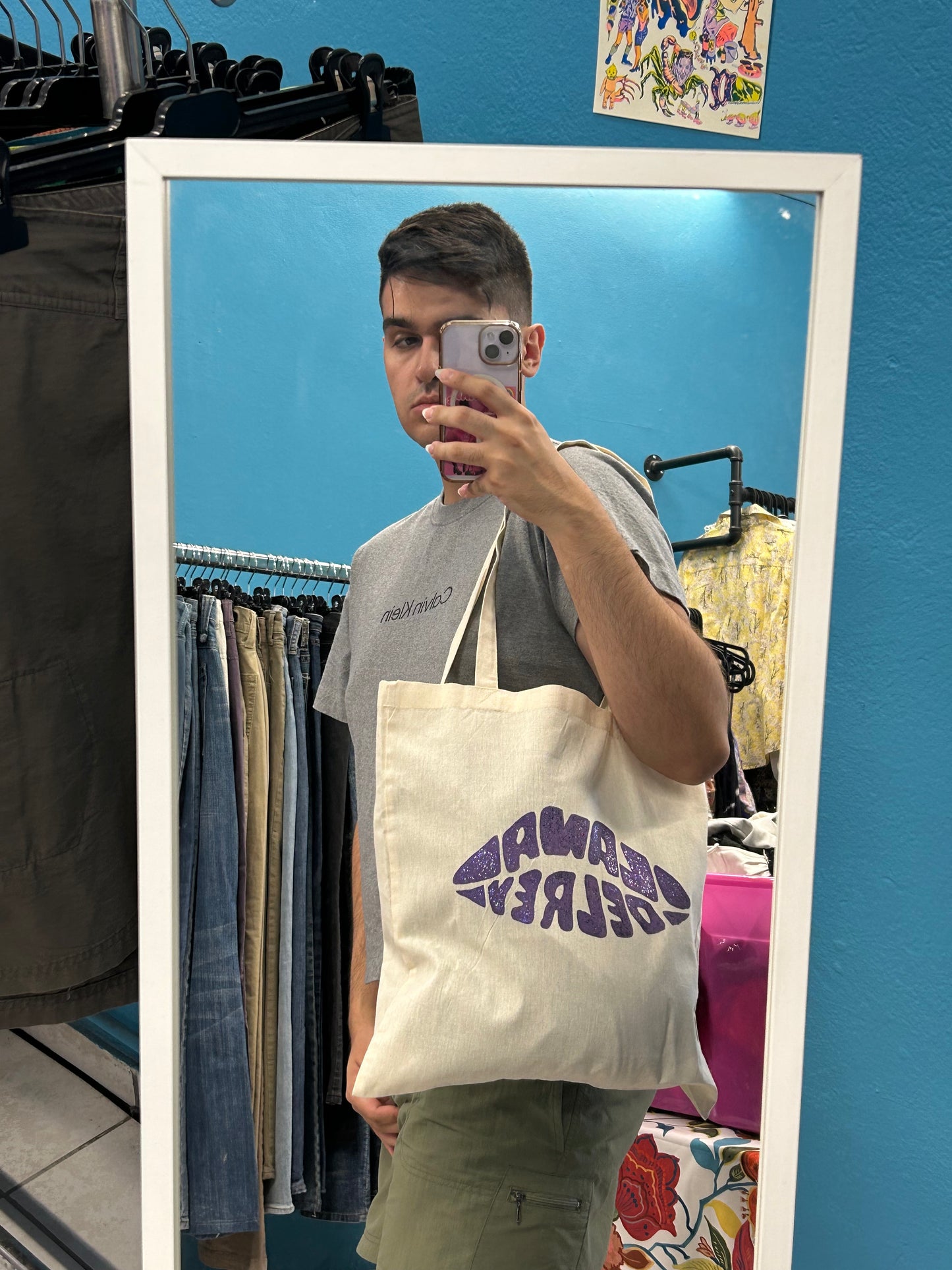 Lana del Rey purple lips handmade tote bag