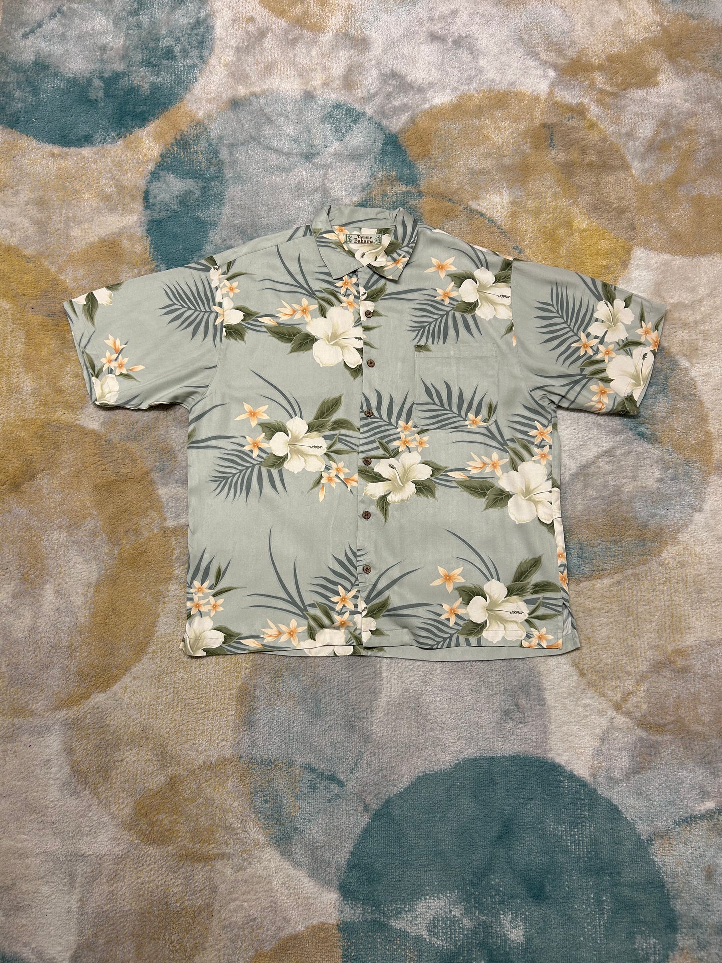 Tommy Bahama pastel green floral shirt