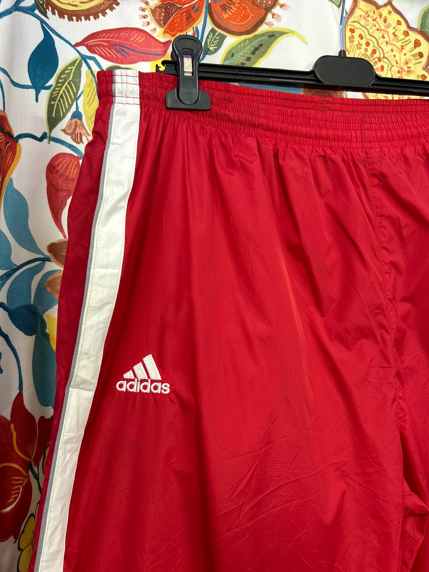 Adidas red and white parachute trackpants