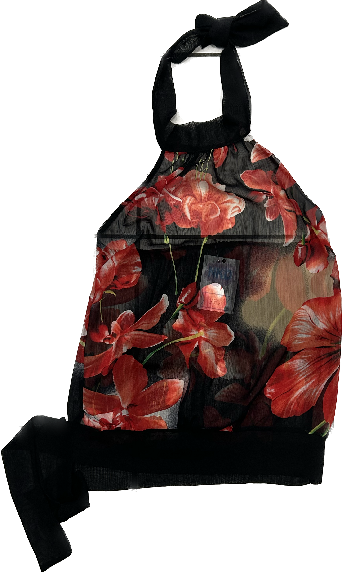 Floral Mesh See-Through Halter Top