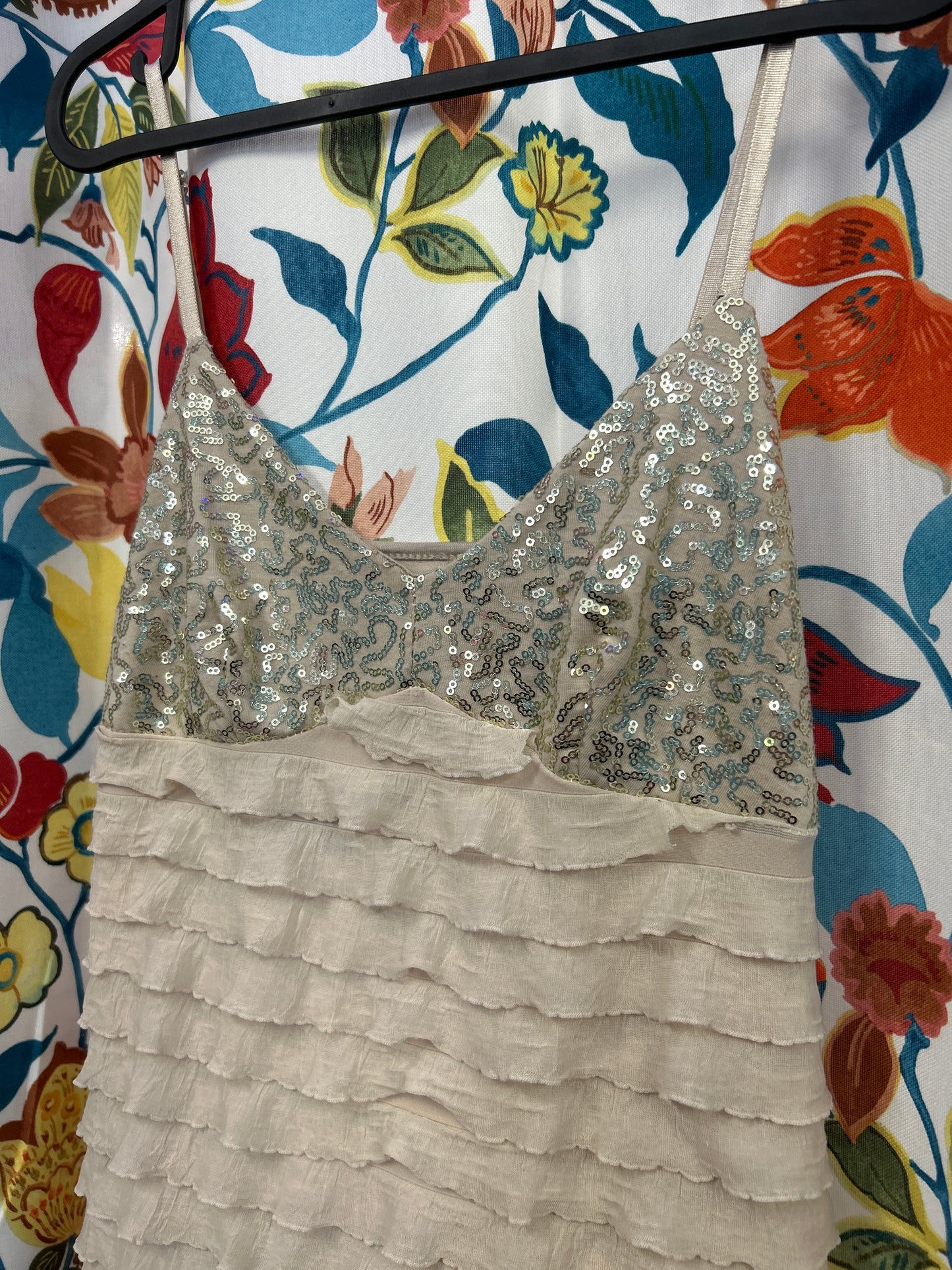 Y2k crem fringe and sparkle top