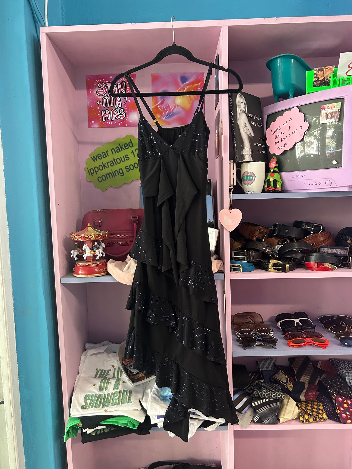 Black Assymetrical Dress with Blue Sequin