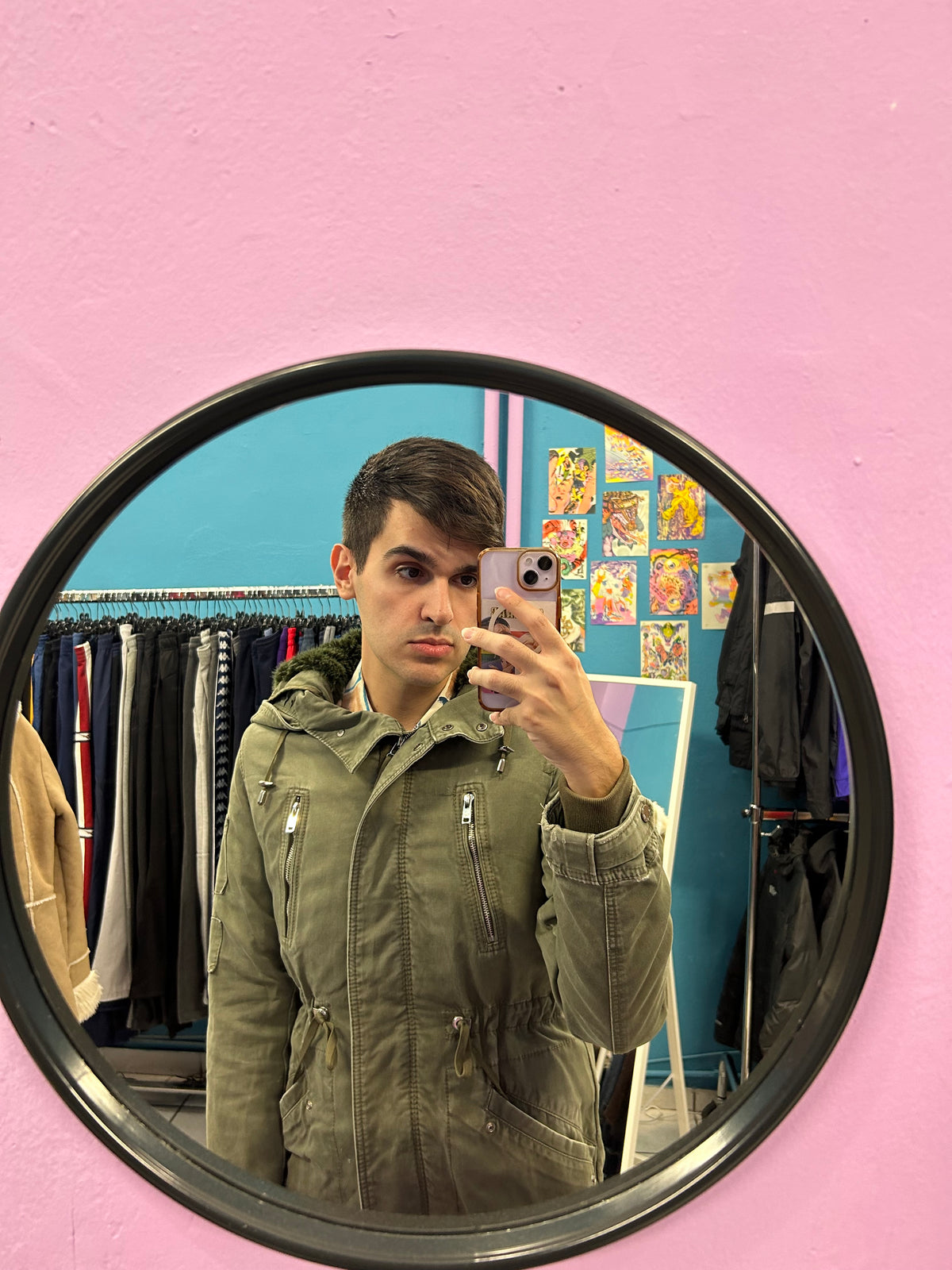 Olive Green Heavy Jacket with Fluffy Interior