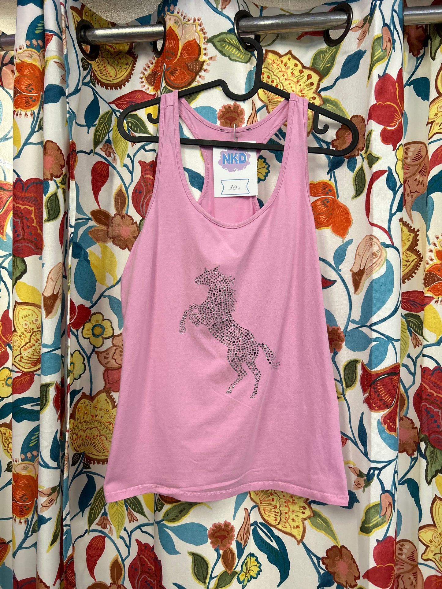 Y2k pink rhinestone horse cotton top