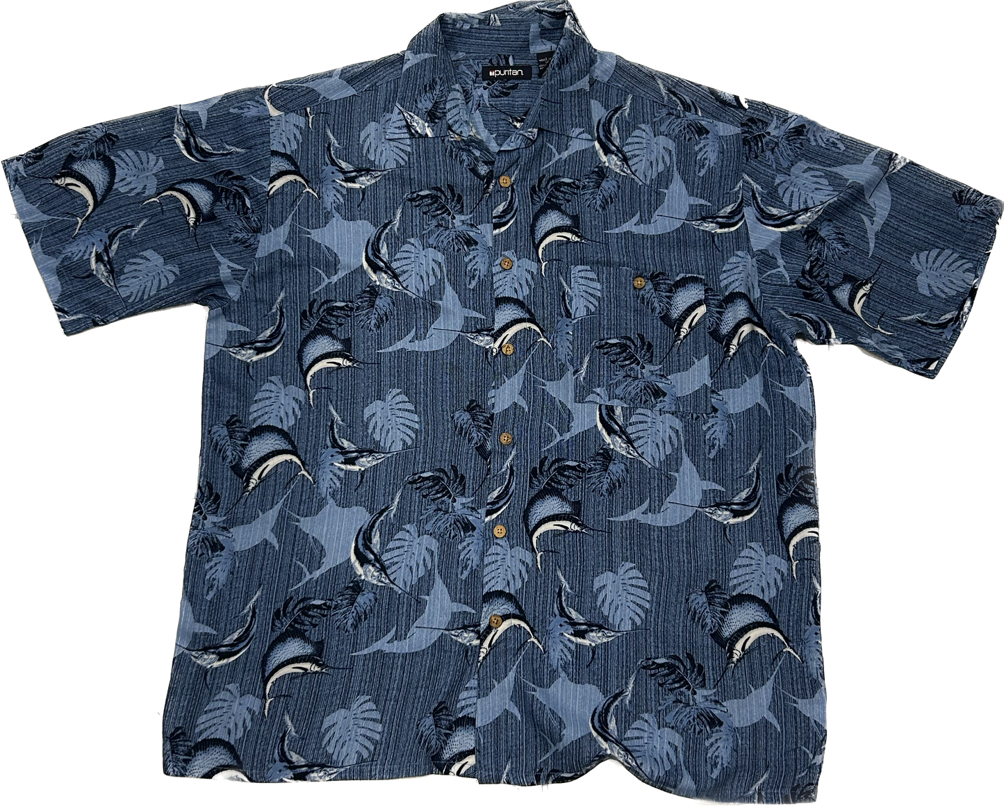 Dark Blue Fish Print Summer Shirt