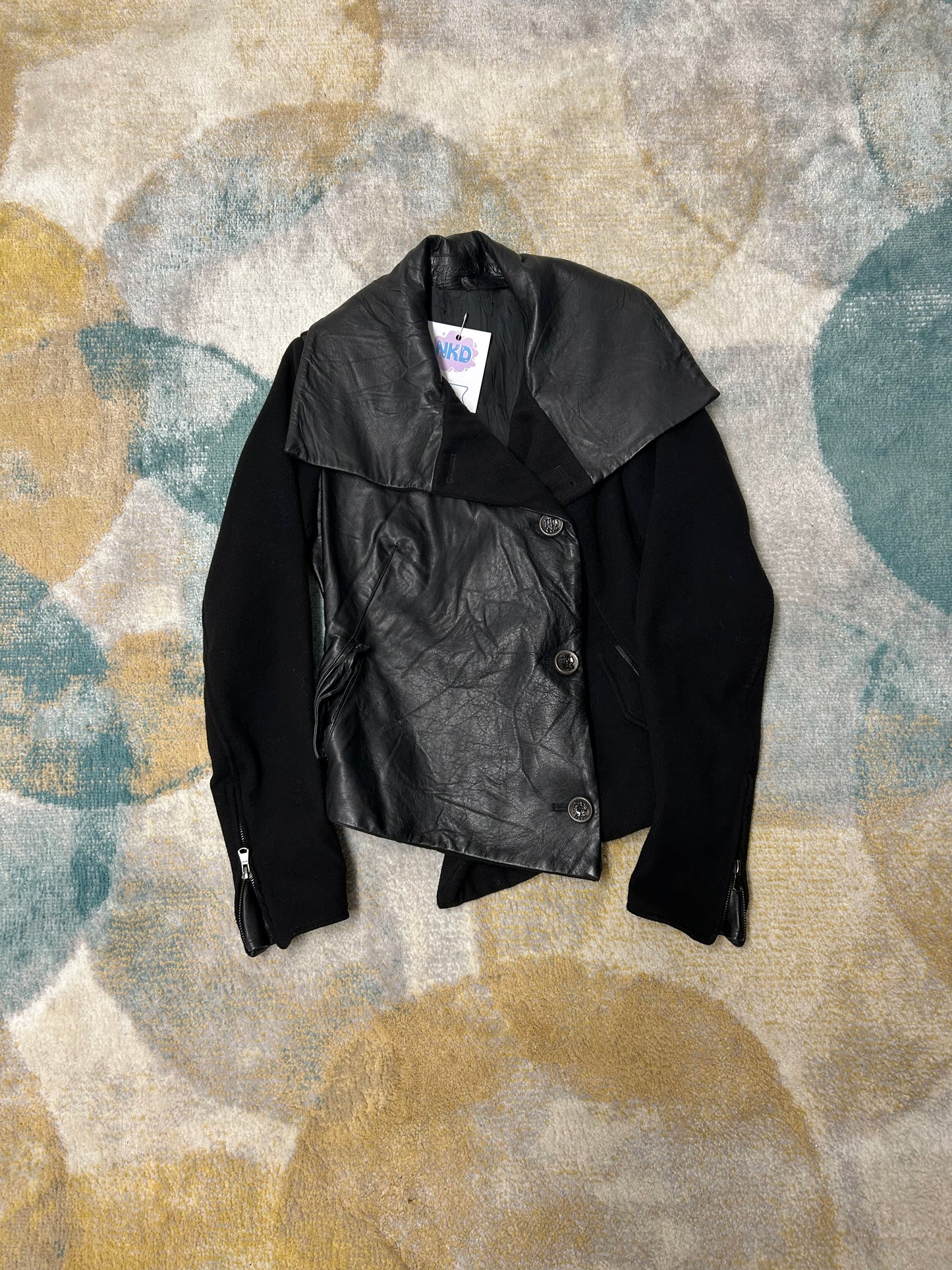Black edgy y2k jacket with real leather
