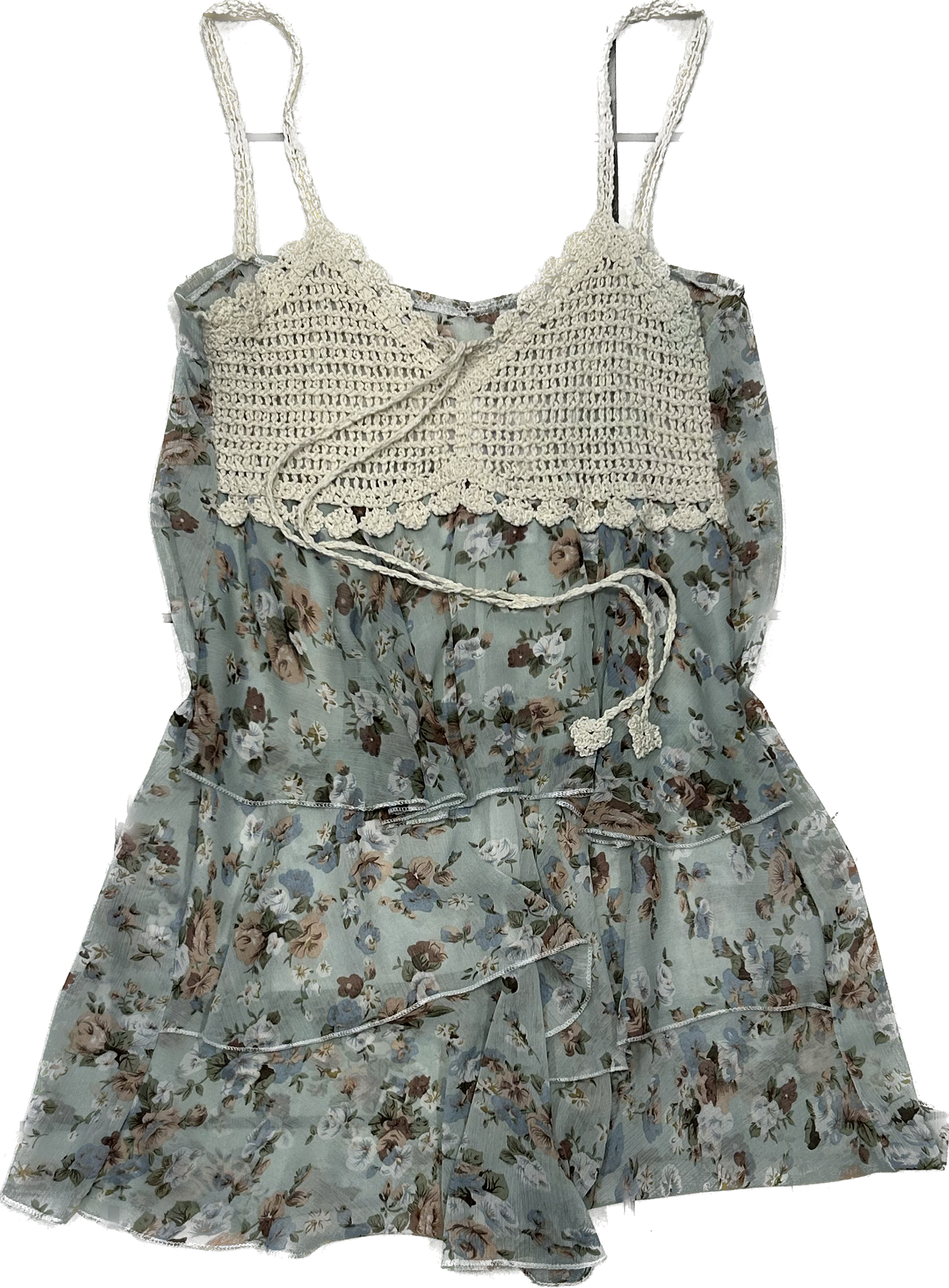 Cottage core teal fringe dress with knit detailing