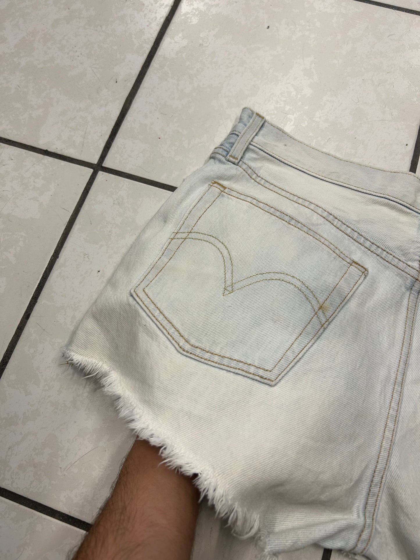 Levi's White Washed Knit Detail Denim Shorts