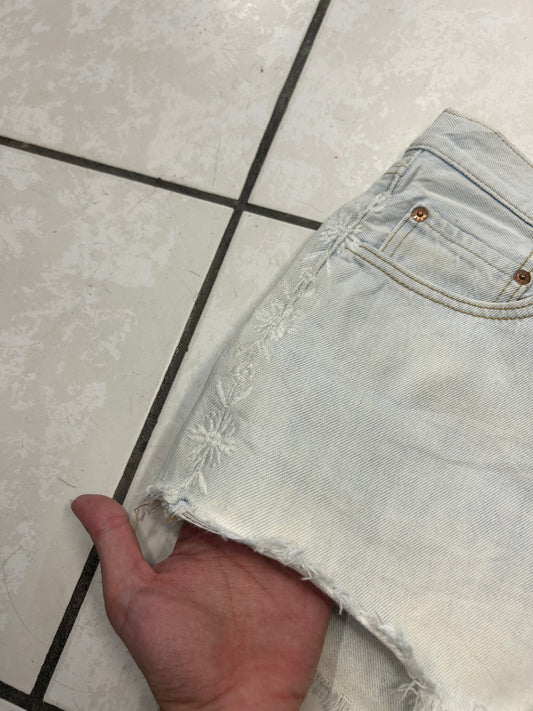 Levi's White Washed Knit Detail Denim Shorts