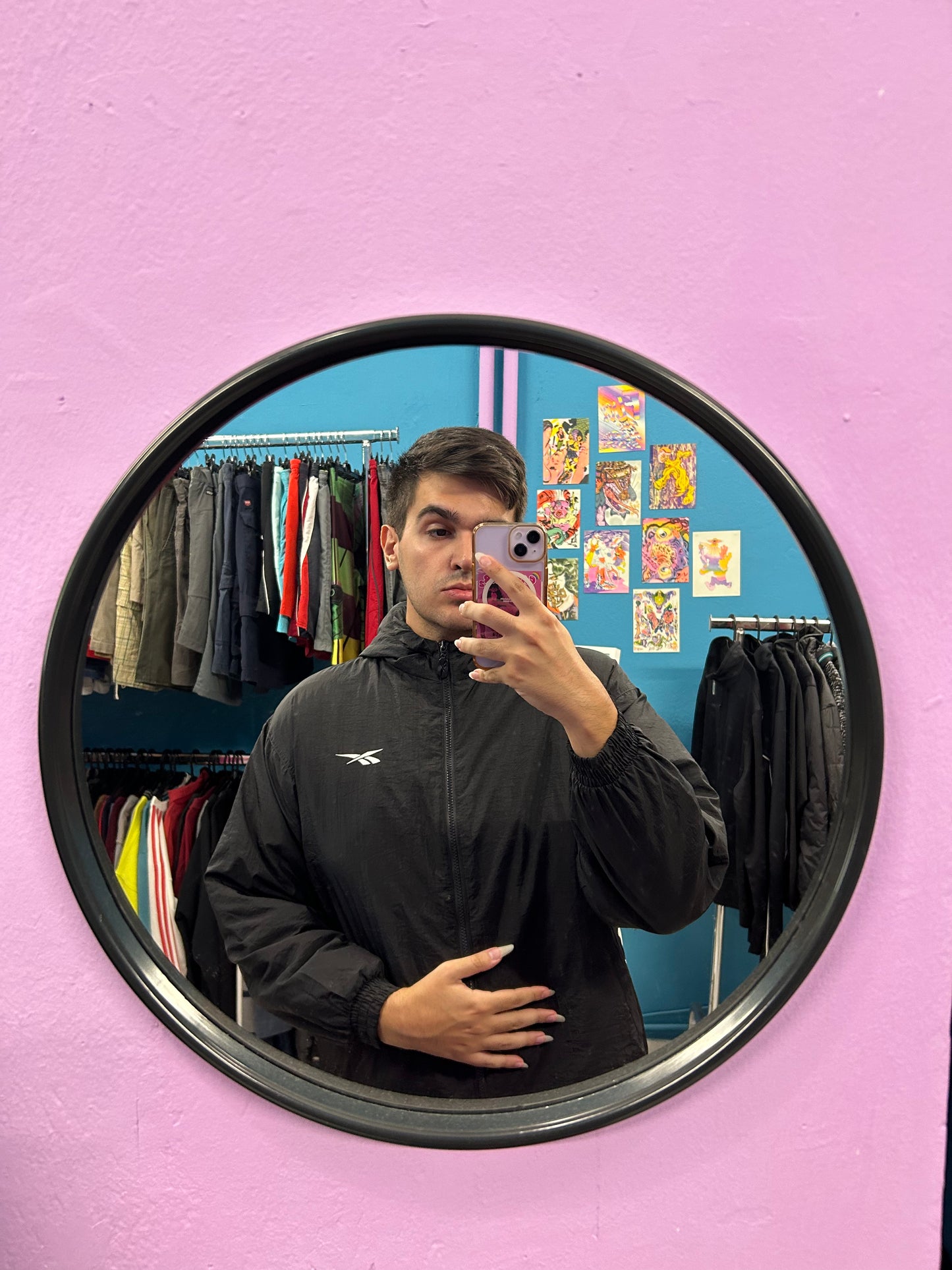 Reebok retro black and white heavy jacket windbreaker