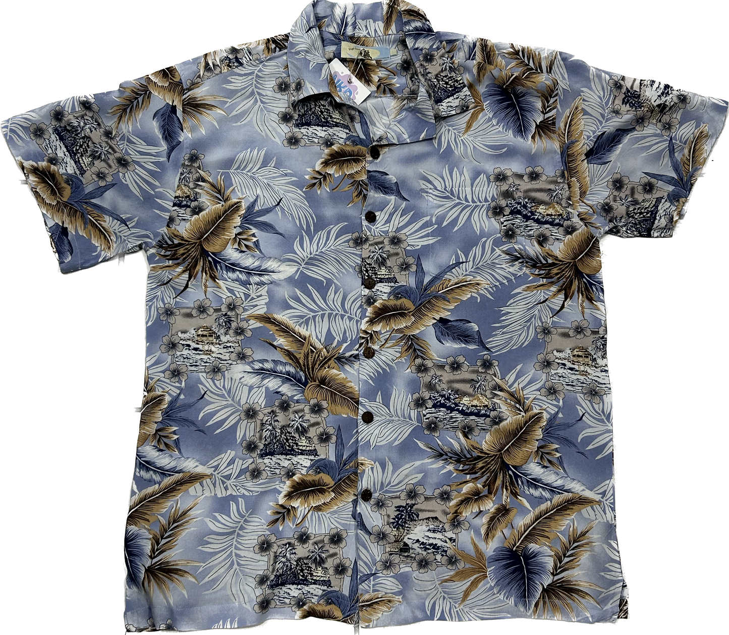 Blue Brown and White Floral Pattern Summer Shirt