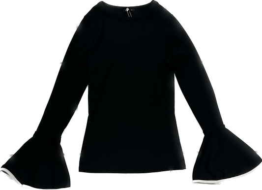 Black Dramatic Flare Sleeves Long Sleeve Top