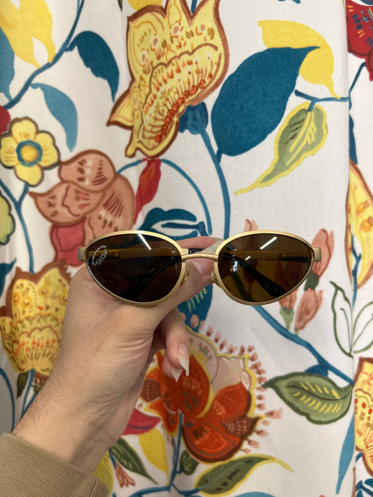 Oval Shape Metal Beige Sunglasses with Tinted Lenses