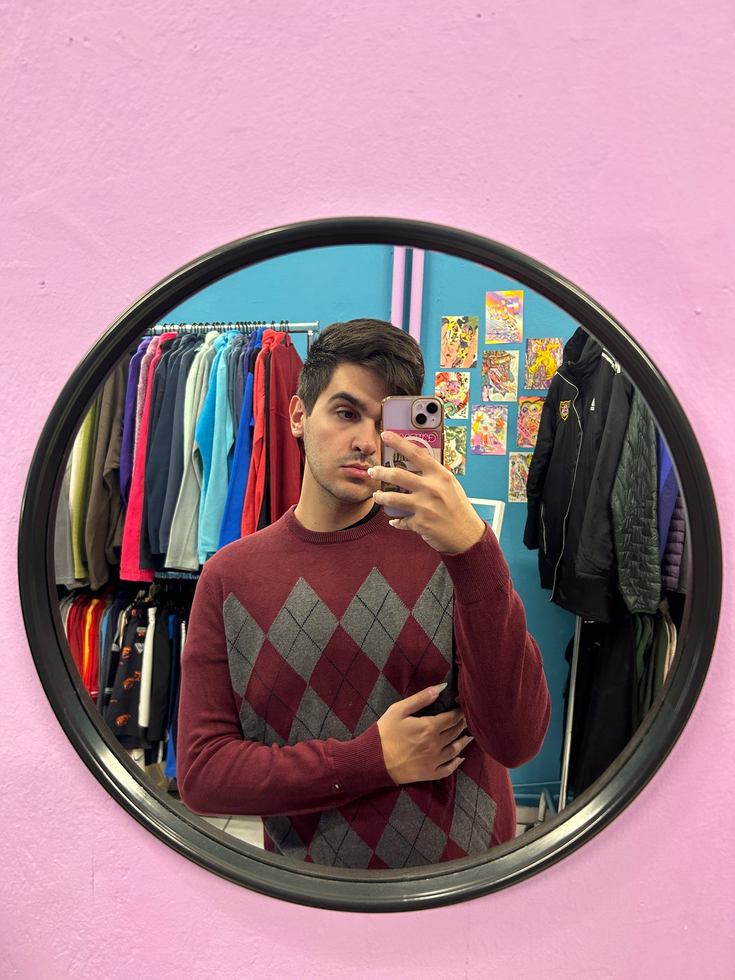 Tommy Hilfiger Burgundy Checkered Knit