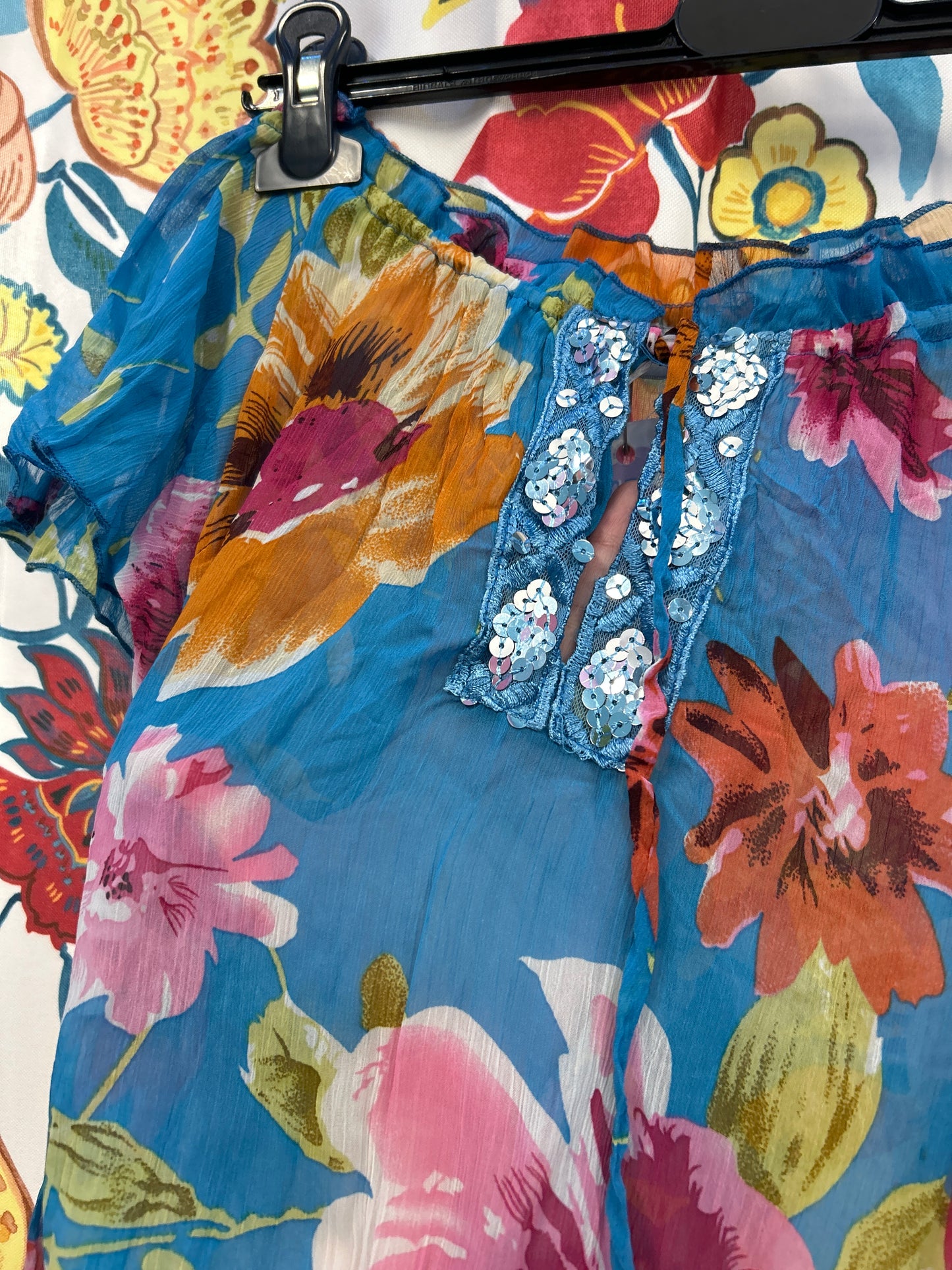 Y2k floral Turqoise long top