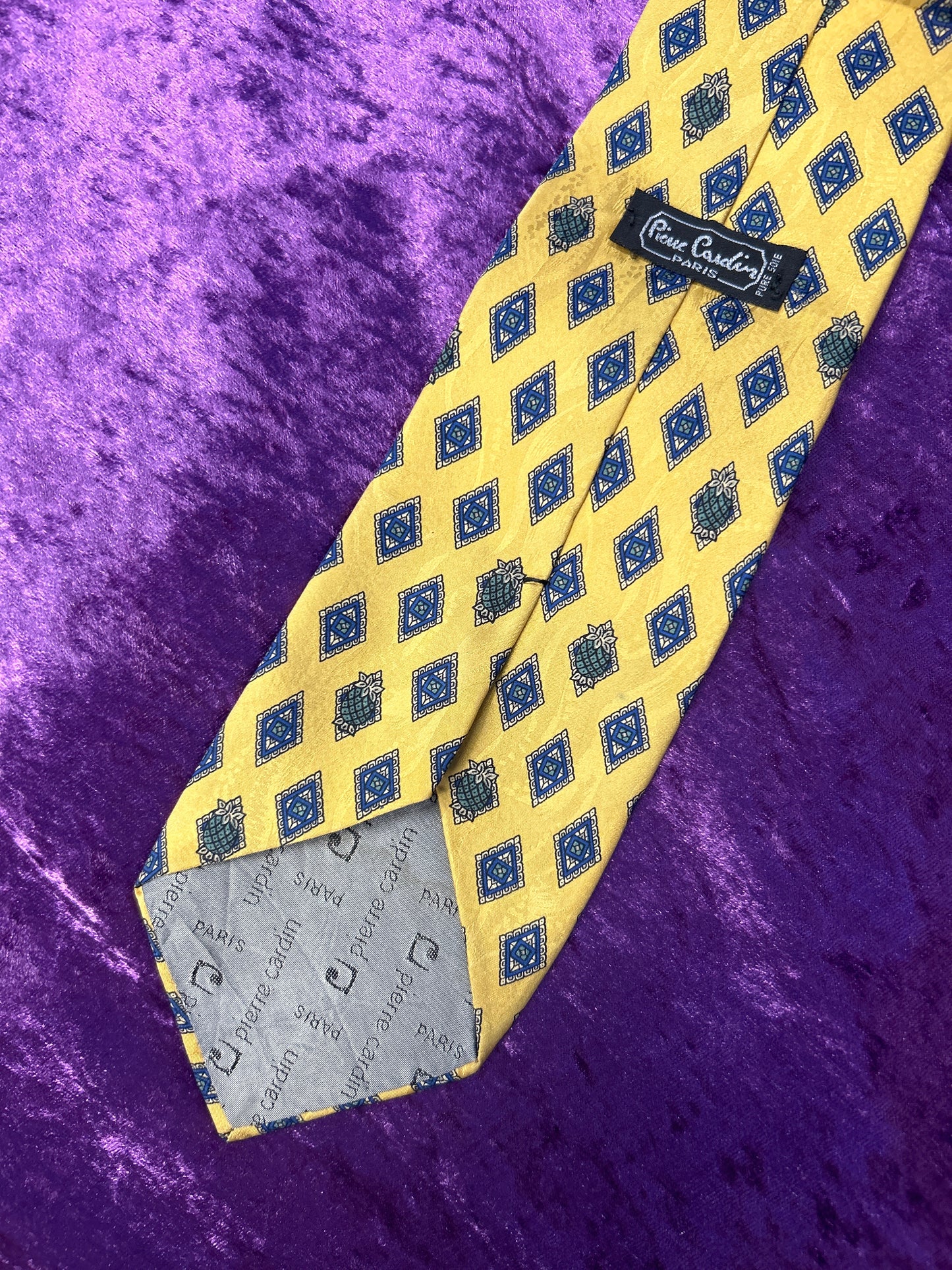 Pierre Cardin Yellow and Blue Patterned Silk Tie