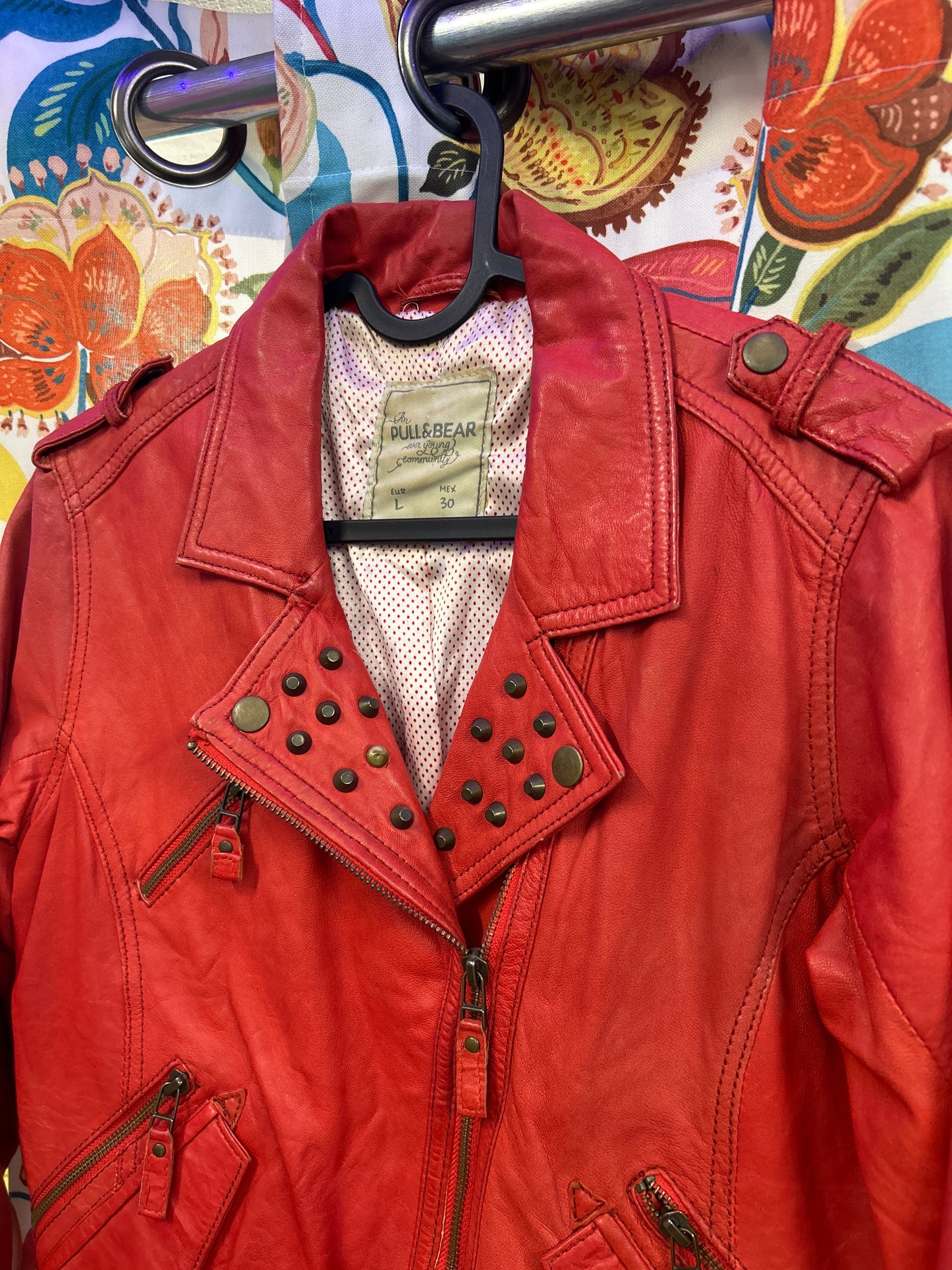 Pull and bear red leather jacket