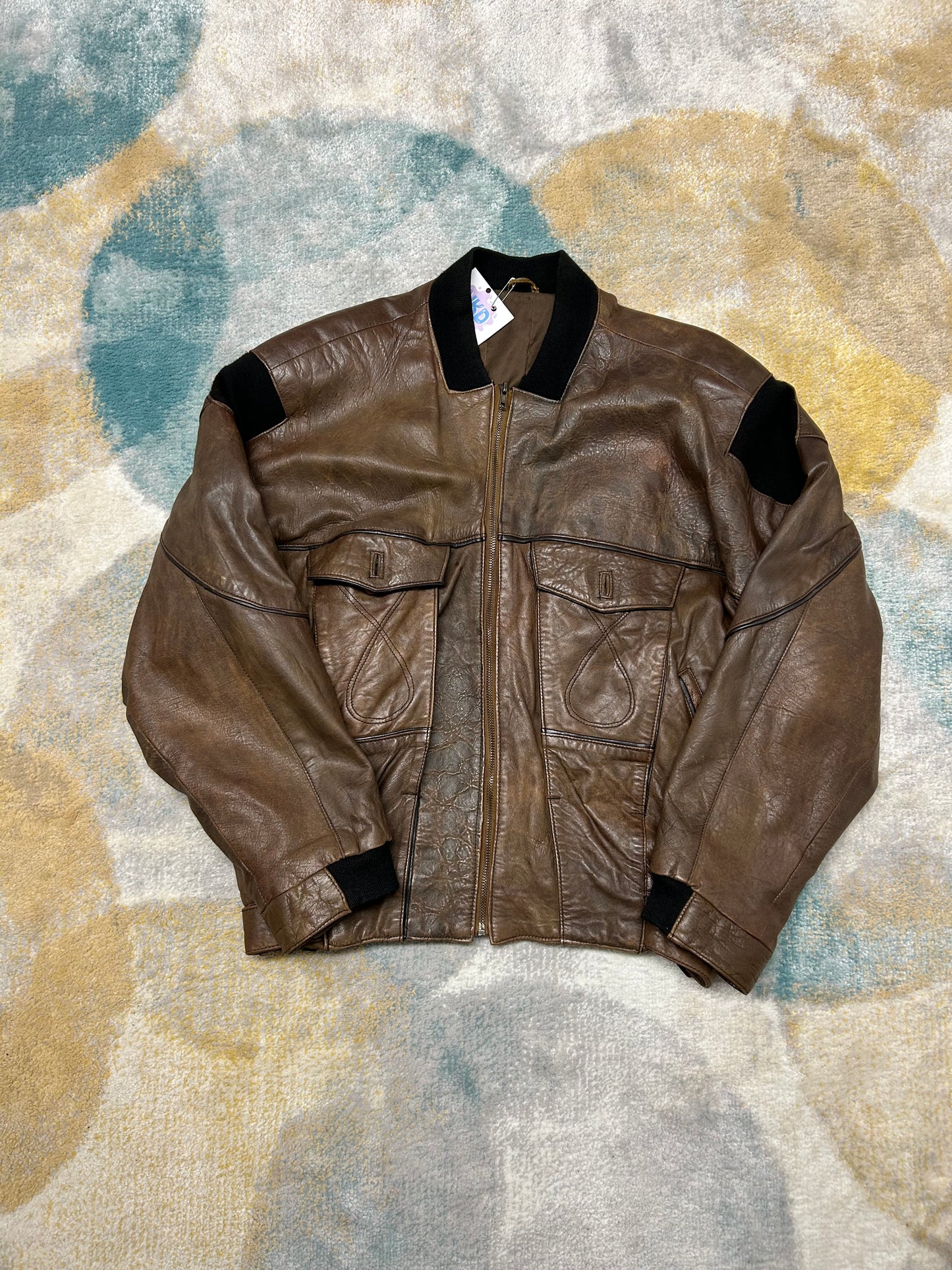Brown 100% leather bomber jacket