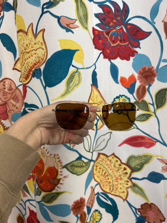 Gold Lightweight Metal Skeleton Glasses with Mustard Tint