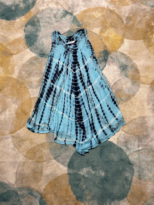 Light blue to blue patterned free size summer dress