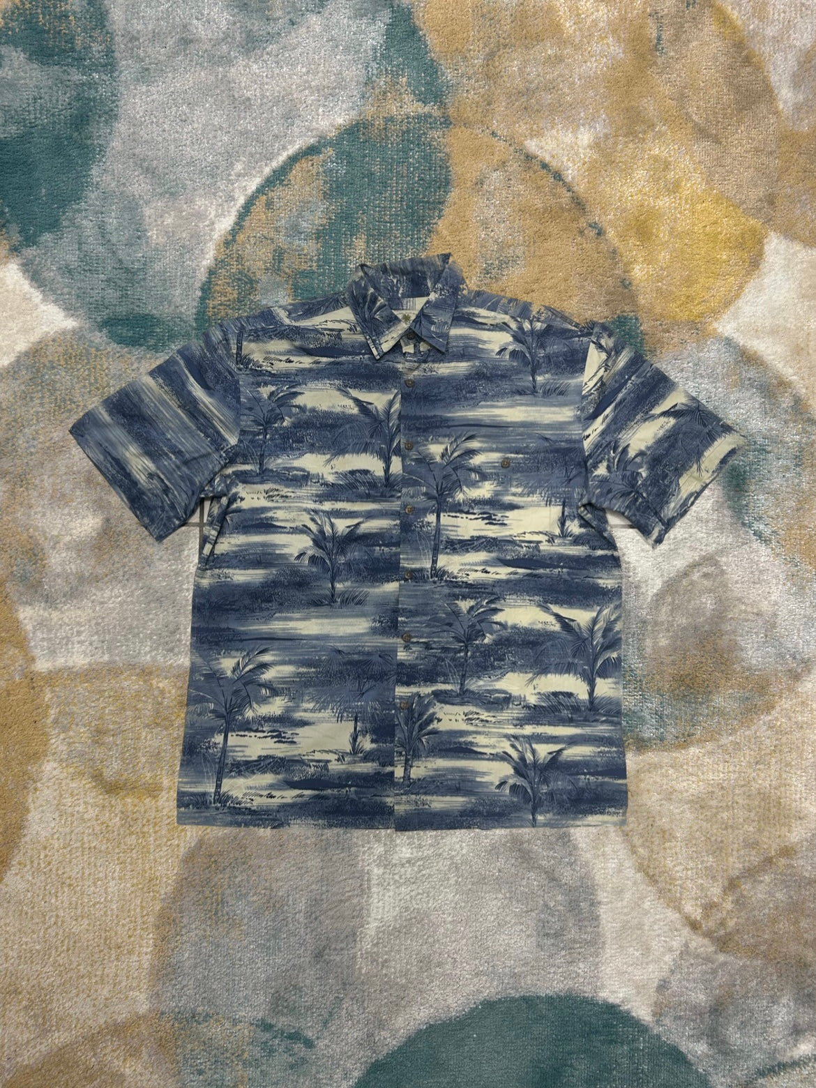 Blue and White Retro Palmtree Summer Shirt