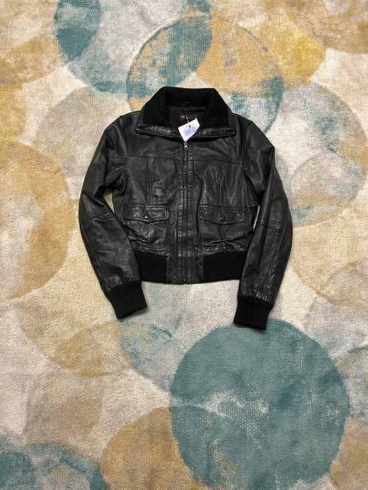 Black 100% leather bomber jacket