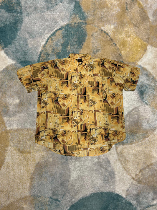 Yellow Patterned Oversized Summer Shirt