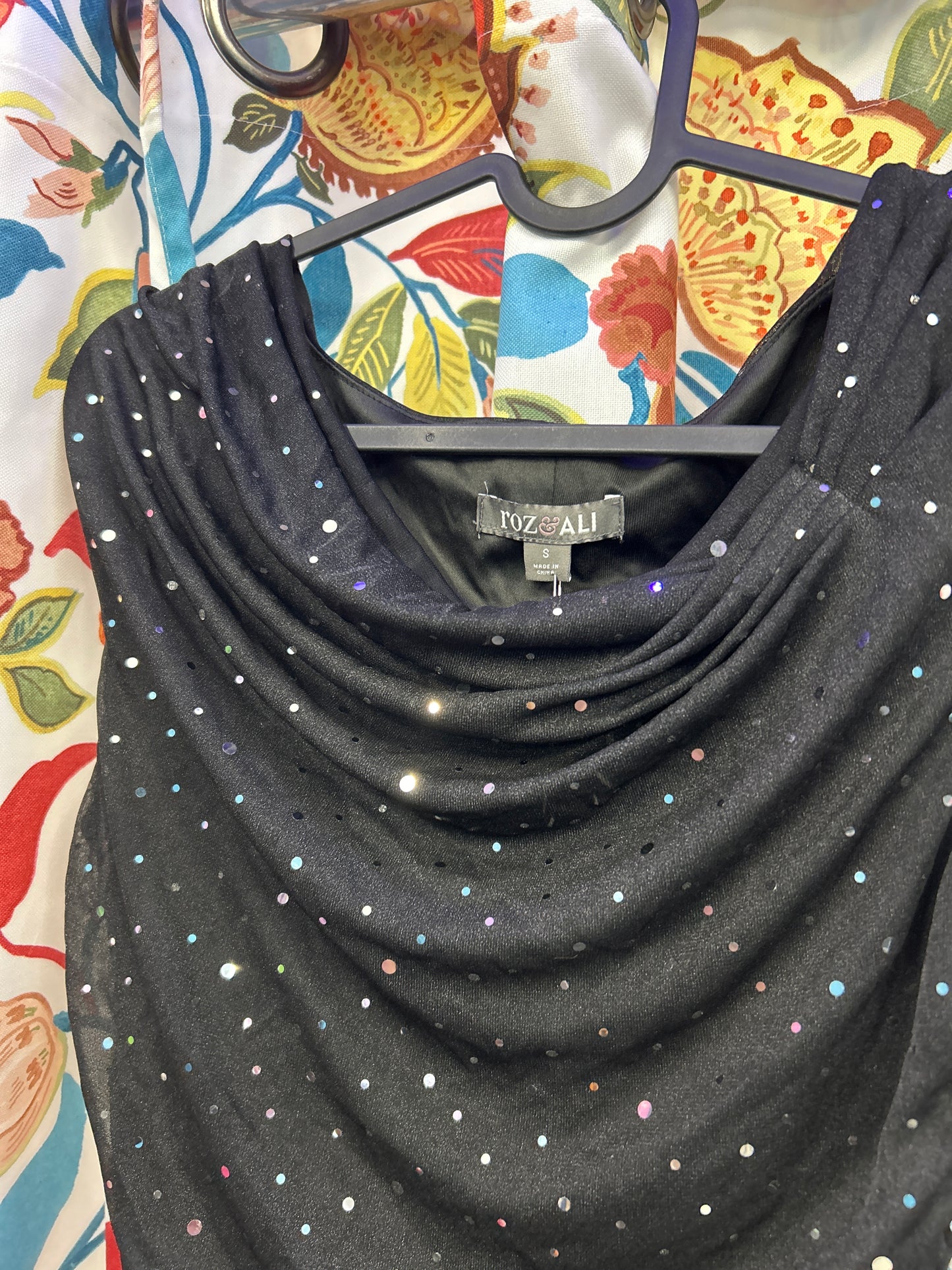 Y2k black and glitter going out top