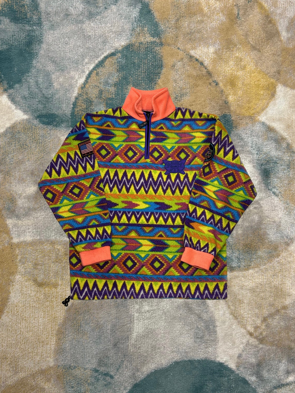 Crazy Neon Yellow Green and more Patterned Fleece Half-Zip