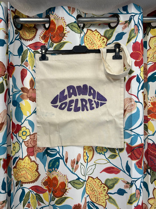 Lana del Rey purple lips handmade tote bag