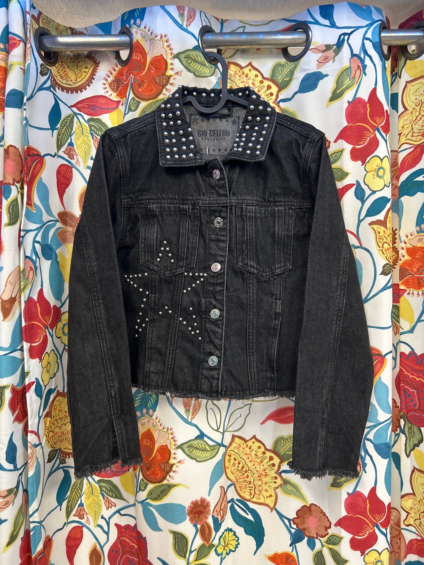 Y2k black denim star beaded jacket