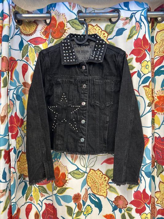 Y2k black denim star beaded jacket
