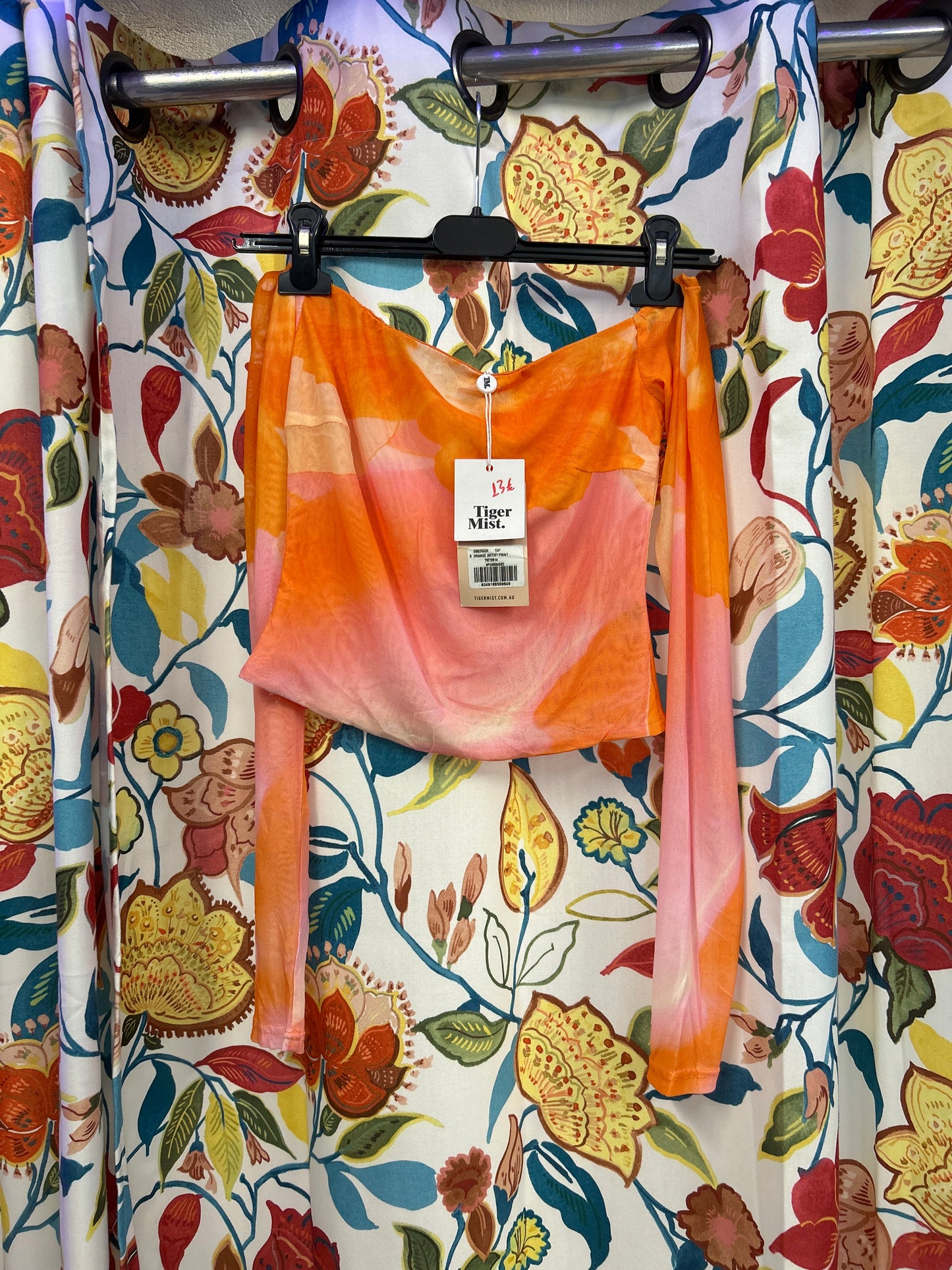 Y2k orange and pink deadstock mesh top
