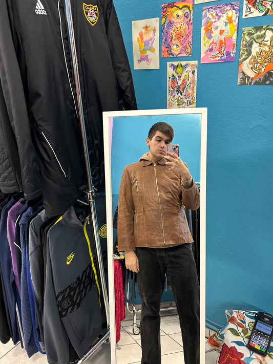 Brown Distressed Cowboy Leather Jacket