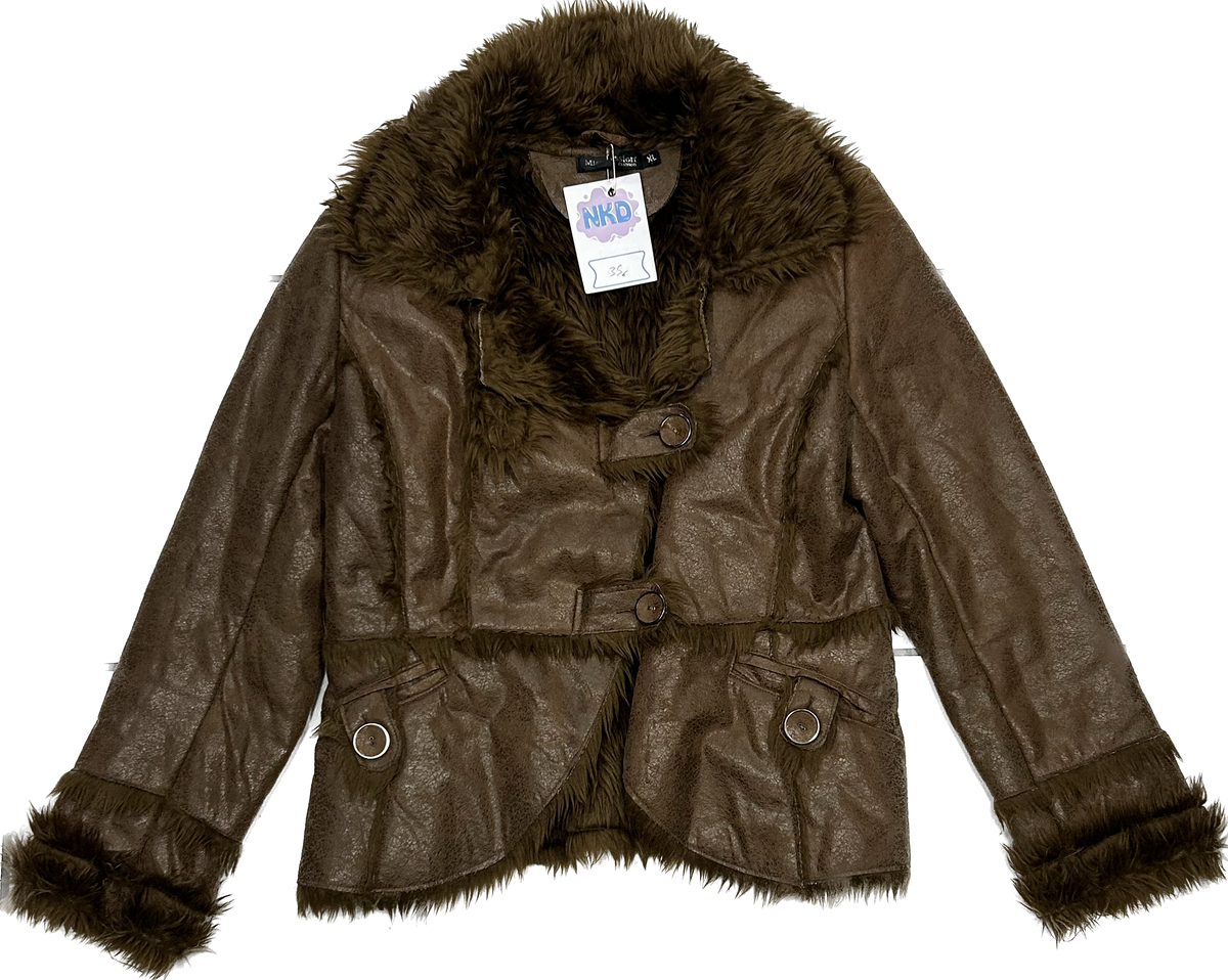 Brown Y2K Cropped Faux Fur Interior Jacket