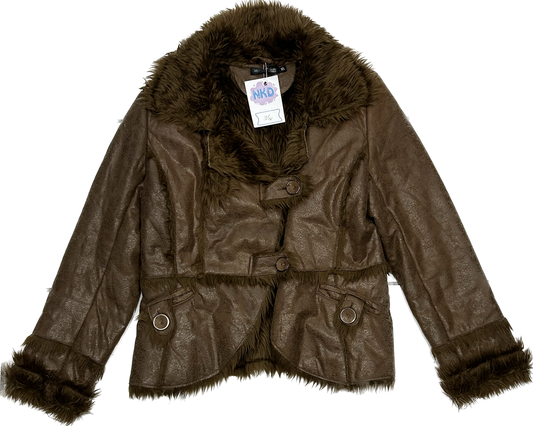 Brown Y2K Cropped Faux Fur Interior Jacket