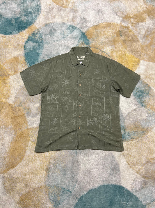 Olive green 100% silk Palmtree design shirt