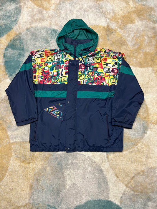 Dark blue and green patterned Windbreaker