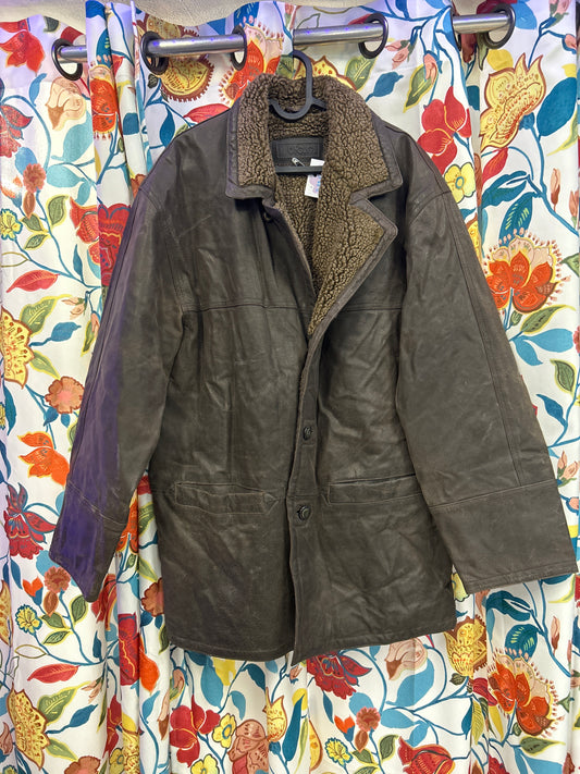 Logg dark brown distressed 100% leather jacket with fleece interior