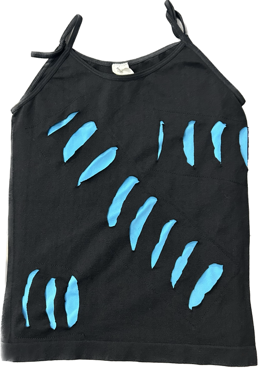 Black and Blue Ripped Deadstock Top (Shortened Straps)
