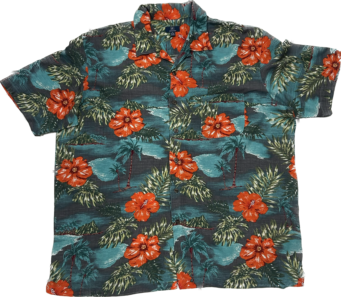 Swamp Green Teal and Orange Patterned Summer Shirt