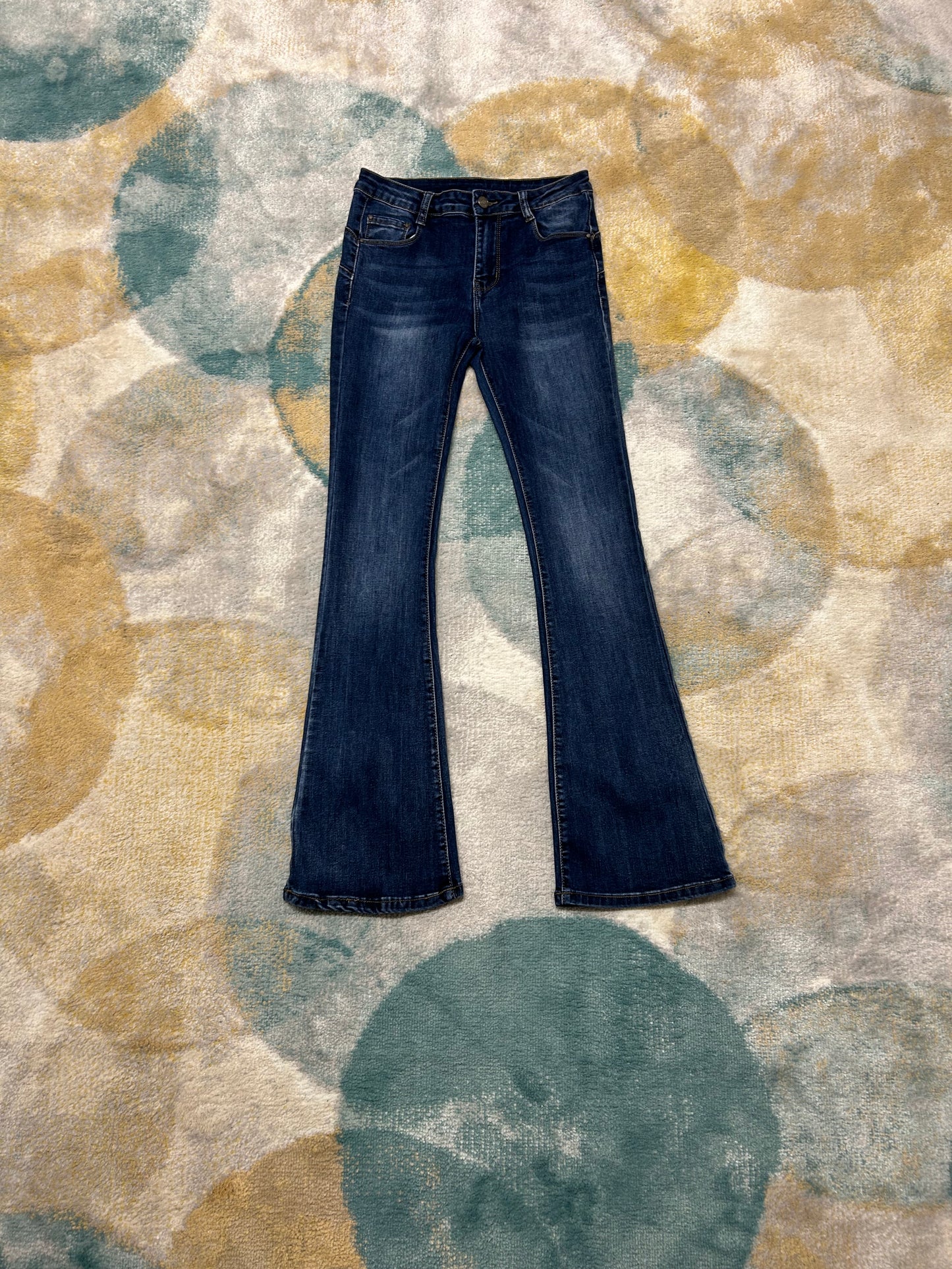 Dark denim wide leg elastic pants