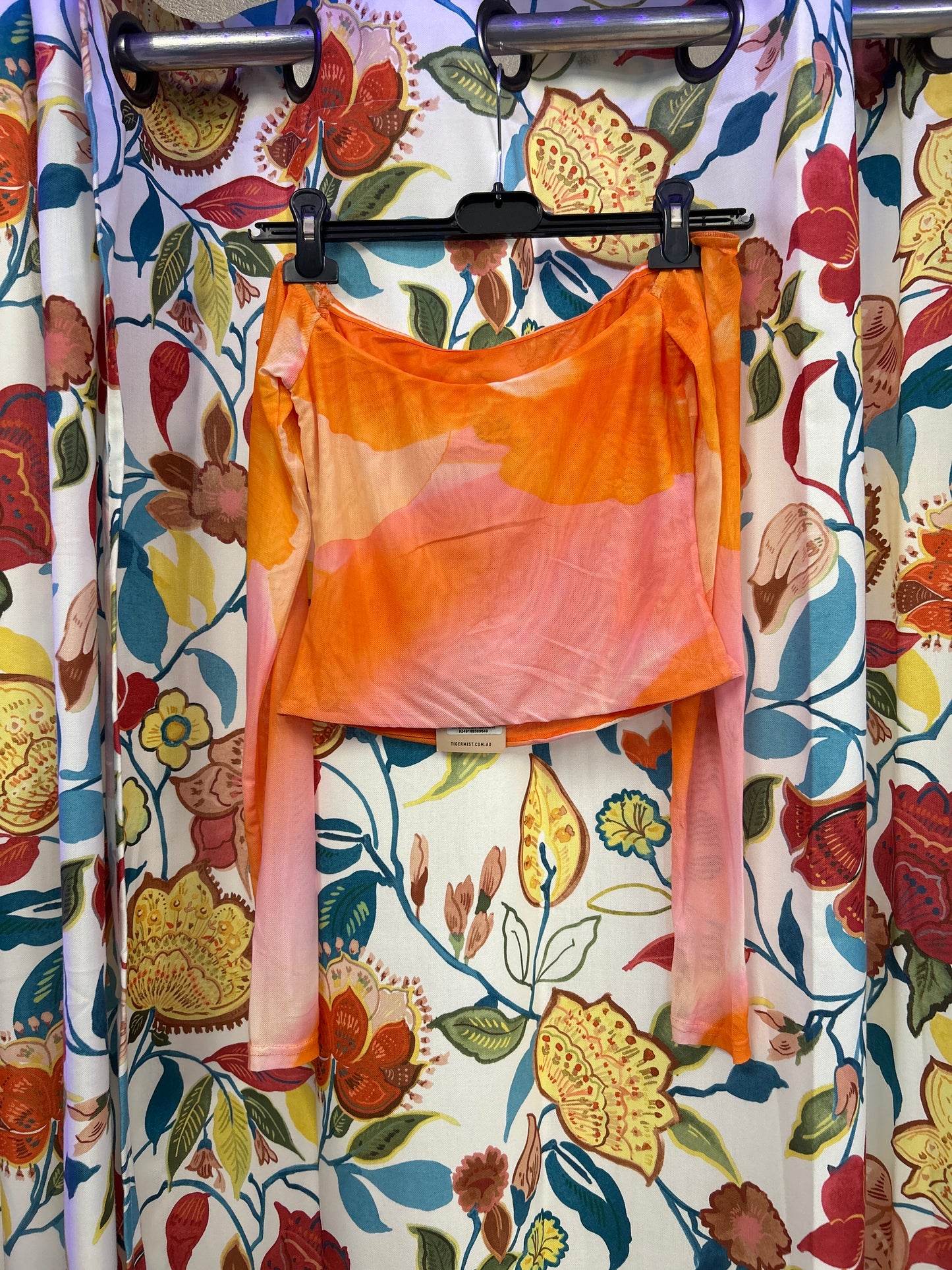 Y2k orange and pink deadstock mesh top