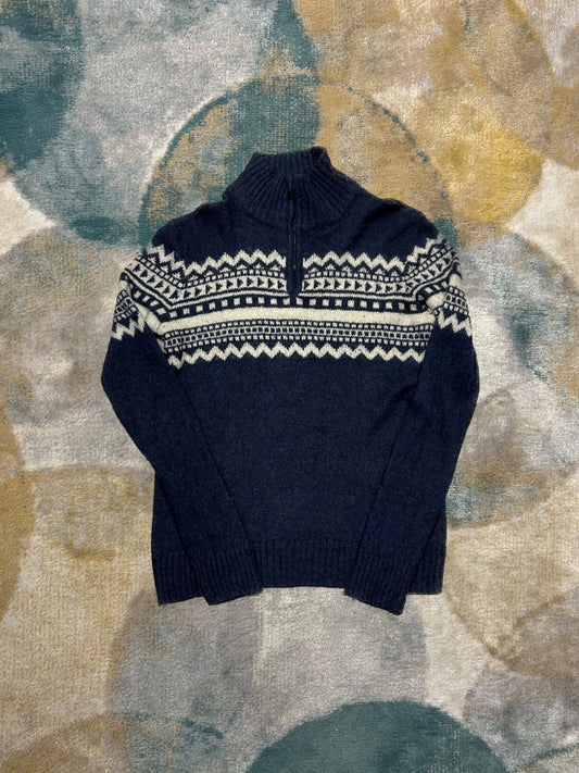 American Eagle Dark Blue and White Knit Half-Zip