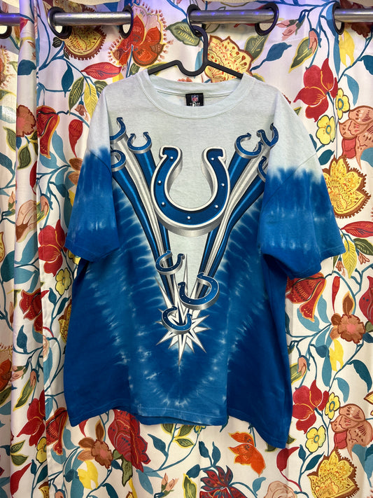 NFL team retro blue tie dye and graphic t-shirt