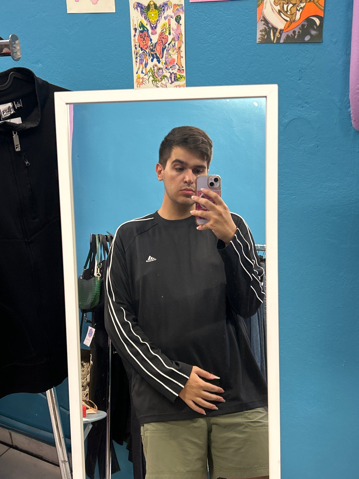Adidas black 3 stripe Crewneck