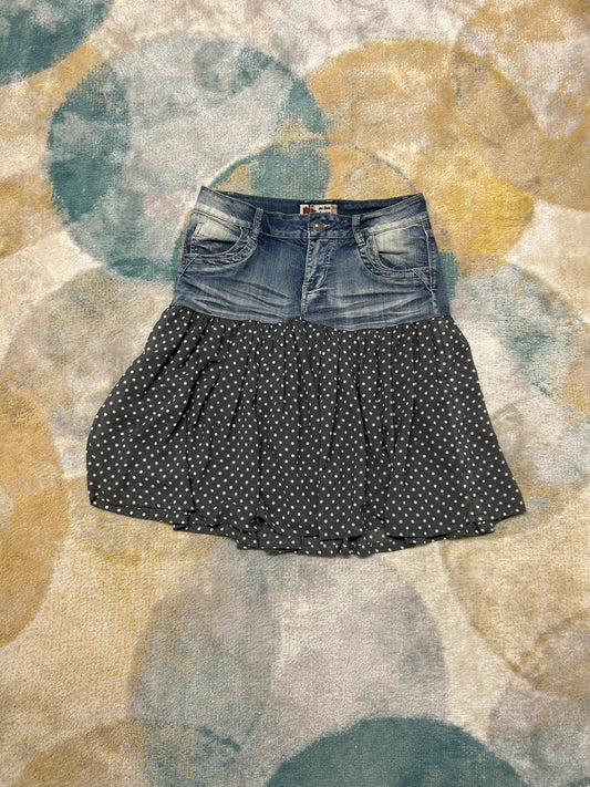 Y2k denim polka dot mesh skirt