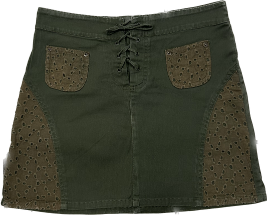 Olive Green and Lace Stretchy Skirt